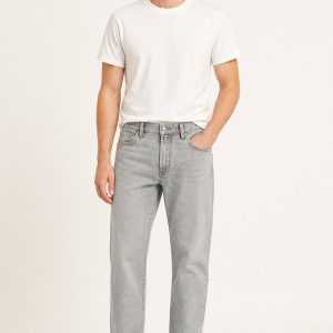Men's Silver Clean Wash Selvedge-Look Jeans worn with an adult model