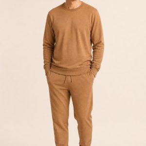 Men's Camel Jogger Lounge Set worn with an adult model
