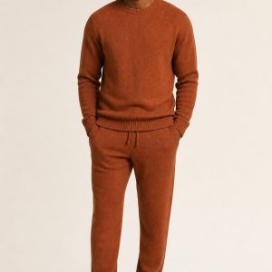 Men's Rust Knit Lounge Set worn with an adult model