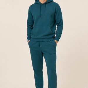 Men's Teal Hooded Lounge Set worn with an adult model