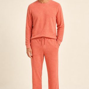 Men's Coral Tonal Texture Lounge Set worn with an adult model