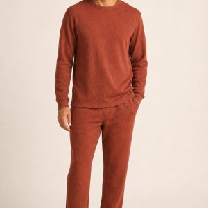 Men's Rust Tonal Texture Knit Lounge Set worn with an adult model