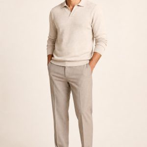 Men's Camel Penny Loafer worn with an adult model