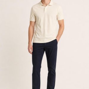 Ecru Pique Polo worn with an adult model