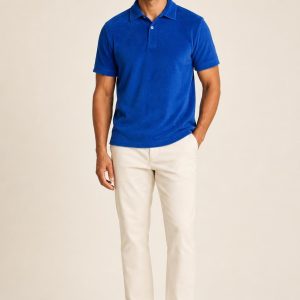 Men's Cobalt Terry Polo worn with an adult model