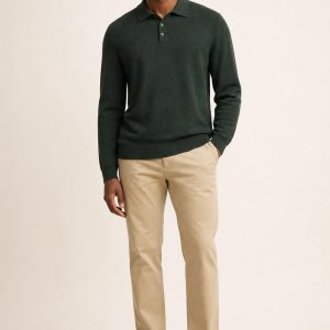 Men's Forest Sweater Polo worn with an adult model