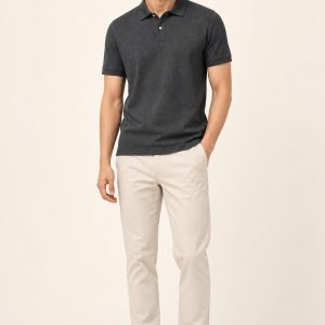 Men's Charcoal Tonal Texture Pique Polo worn with an adult model