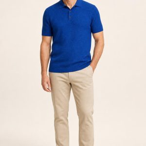 Men's Cobalt Tonal Texture Knit Polo worn with an adult model