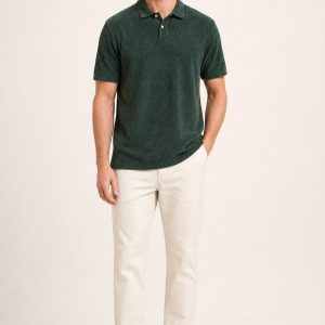 Men's Forest Tonal Texture Terry Polo worn with an adult model