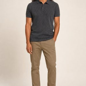 Men's Charcoal Tonal Texture Jacquard Polo worn with an adult model