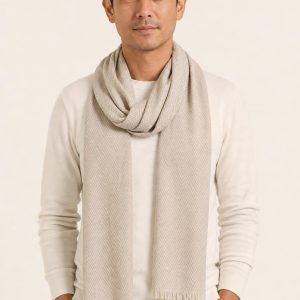 Men's Stone Wool Scarf worn with an adult model
