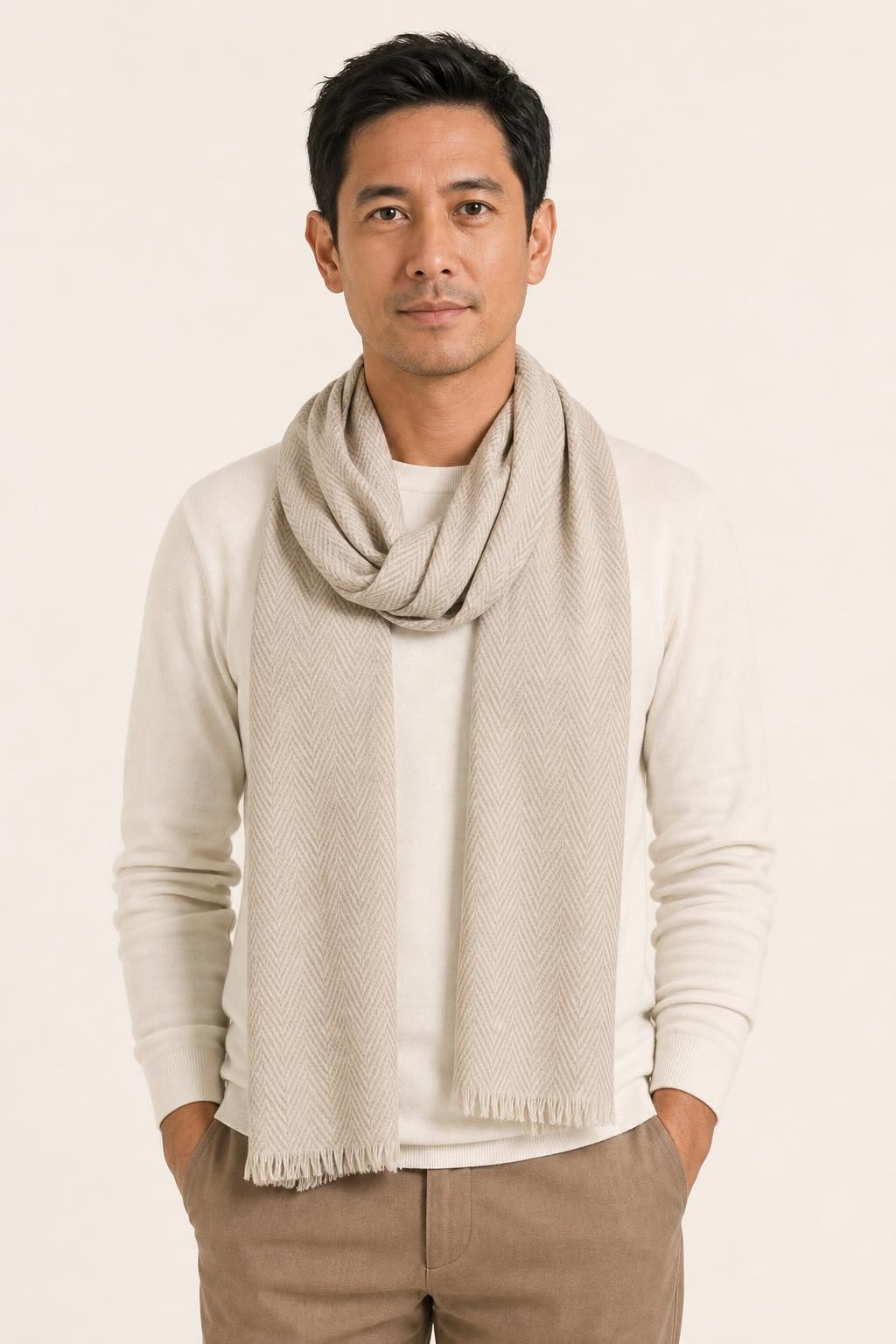 Men's Stone Wool Scarf worn with an adult model