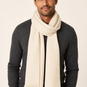 Men's Ivory Textured Scarf worn with an adult model
