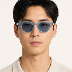 Men's Sky Round Sunglasses worn with an adult model
