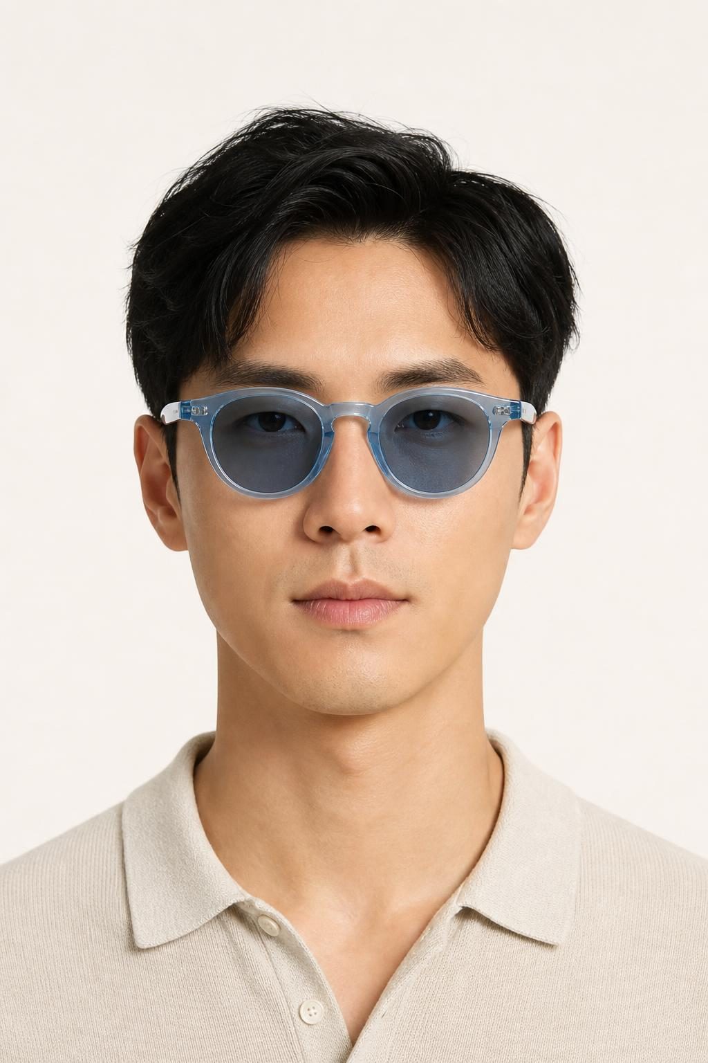 Men's Sky Round Sunglasses worn with an adult model