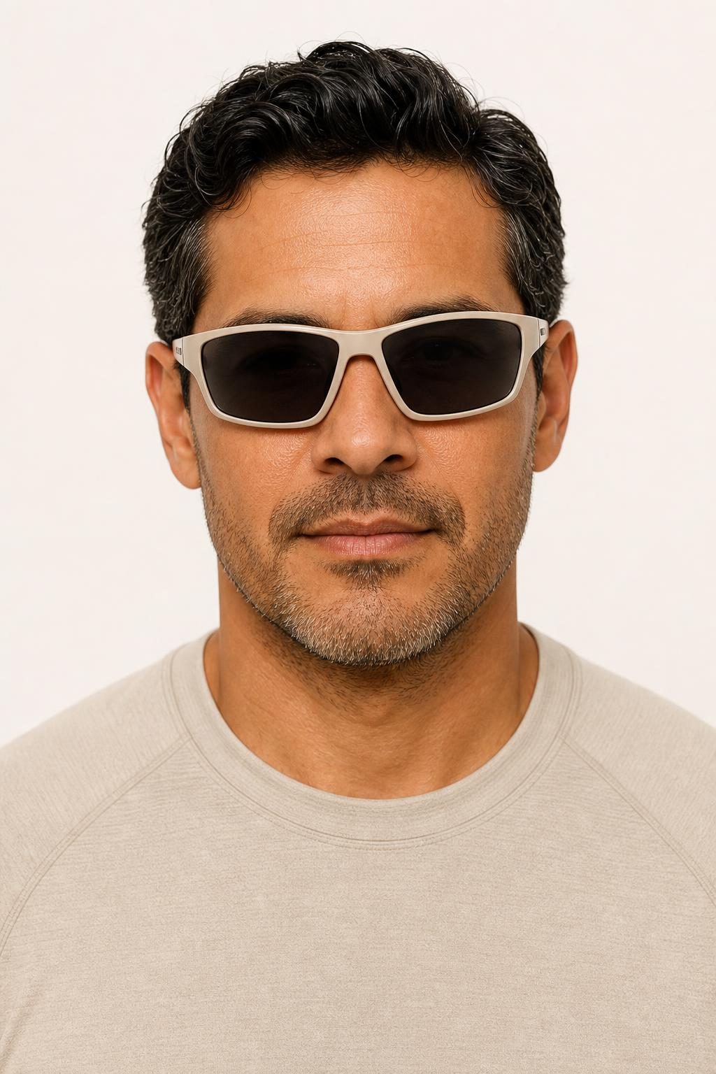 Men's Oatmeal Sport Sunglasses worn with an adult model