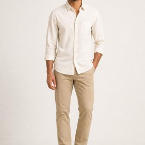 Men's Ivory Chambray Shirt worn with an adult model