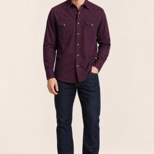 Men's Plum Western Shirt worn with an adult model