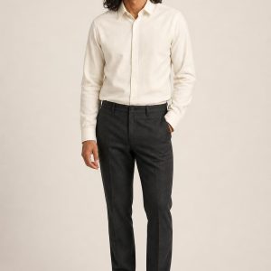 Men's Ivory Dress Shirt worn with an adult model