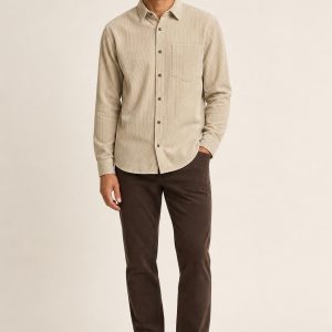 Men's Stone Corduroy Shirt worn with an adult model