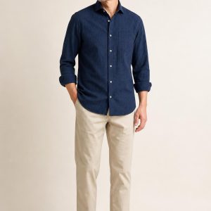 Men's Indigo Seersucker Shirt worn with an adult model