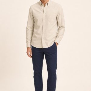 Men's Stone Tonal Texture Oxford Shirt worn with an adult model