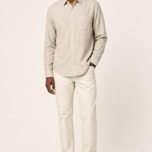 Men's Stone Tonal Texture Chambray Shirt worn with an adult model