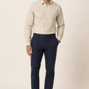 Men's Stone Tonal Texture Dress Shirt worn with an adult model