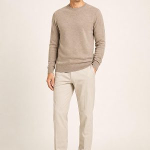 Men's Chocolate Two-tone Panel Court Sneaker worn with an adult model