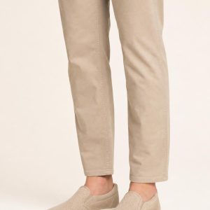 Men's Sand Two-tone Panel Slip-On Sneaker worn with an adult model