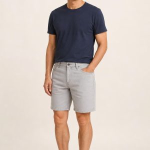 Men's Silver Chino Shorts worn with an adult model