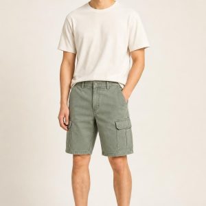 Men's Sage Cargo Shorts worn with an adult model
