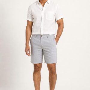 Men's Silver Linen Shorts worn with an adult model