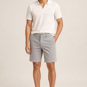 Men's Silver Corduroy Shorts worn with an adult model