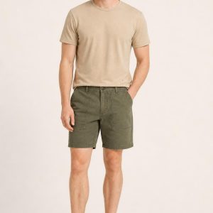 Men's Olive Utility Shorts worn with an adult model