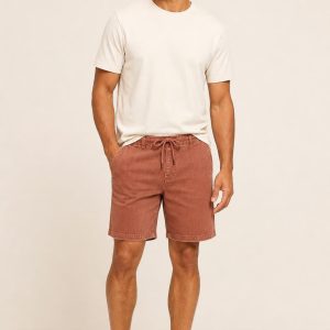 Men's Terracotta Tonal Texture Drawstring Shorts worn with an adult model