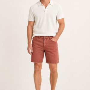 Men's Terracotta Tonal Texture Denim Shorts worn with an adult model