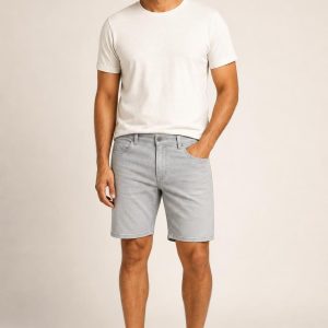Men's Silver Tonal Texture Tech Shorts worn with an adult model