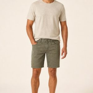 Men's Olive Tonal Texture Bermuda Shorts worn with an adult model