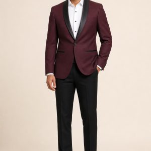 Men's Burgundy Tuxedo-Look Jacket worn with an adult model