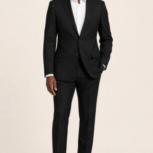 Men's Black Soft-Shoulder Suit Jacket worn with an adult model