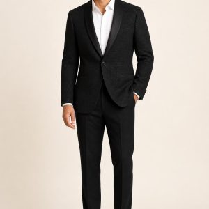 Men's Black Tonal Texture Tuxedo-Look Jacket worn with an adult model