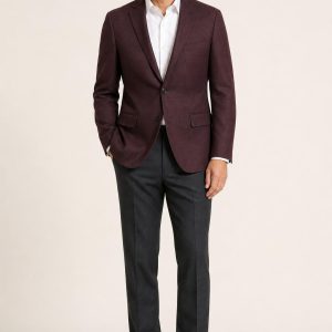 Men's Burgundy Tonal Texture Single-Breasted Suit Jacket worn with an adult model