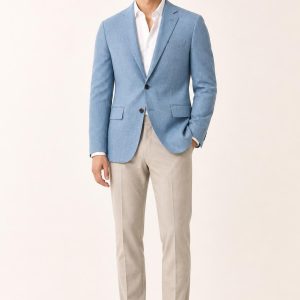 Men's Sky Tonal Texture Soft-Shoulder Suit Jacket worn with an adult model