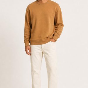 Men's Camel Crew Sweatshirt worn with an adult model