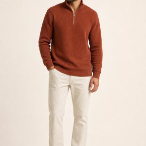 Men's Rust Half-Zip Sweatshirt worn with an adult model