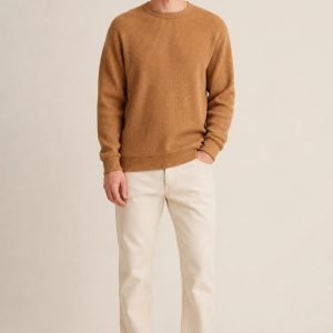 Men's Camel Fleece Sweatshirt worn with an adult model