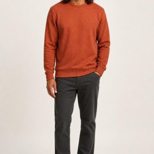 Men's Rust Tonal Texture Crew Sweatshirt worn with an adult model