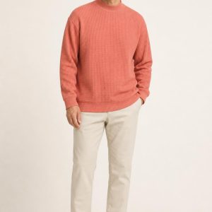 Men's Coral Tonal Texture Mock-Neck Sweatshirt worn with an adult model