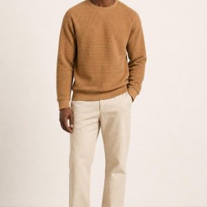 Men's Camel Tonal Texture Waffle Sweatshirt worn with an adult model